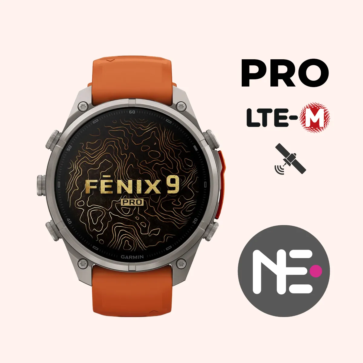 Garmin fēnix 9 Pro - inReach, 47mm, AMOLED, Sapphire, Titanium, Autumn Orange/Spark Orange band